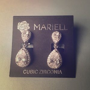 Silver Clip-on Drop Earrings- Double Jeweled, Glam